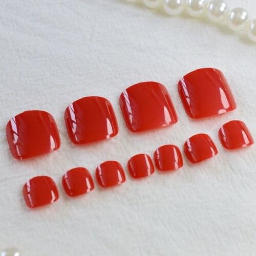 Fashion Candy False Nails Toes Nail Big Red Nails For Toe Nails Makeup Tool Pure Color 24Pcs 156t