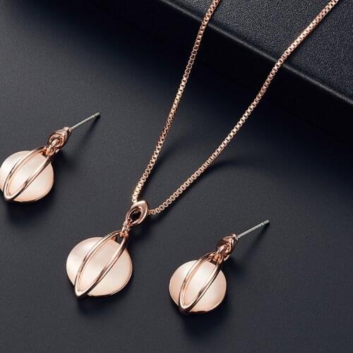 Fashion Zircon Pendant Necklace Earring Set Temperament Bridal Jewelry Set Female Party Accessories