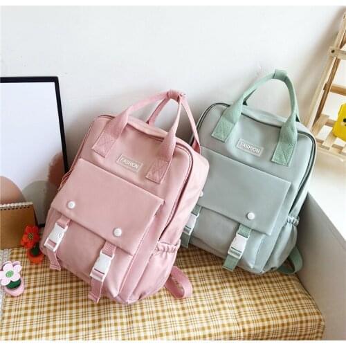 New Fashion Women Backpack Solid Color Large Capacity School Bag For Girls Nylon Waterproof Simple Shoulder Backpacks Handbags