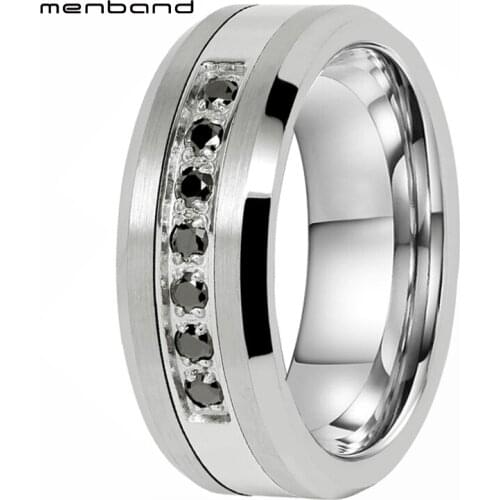 Men Women Tungsten Wedding Band Tungsten Steel Combined Rings With 7 Black Cz Inlay 8MM Comfort Fit