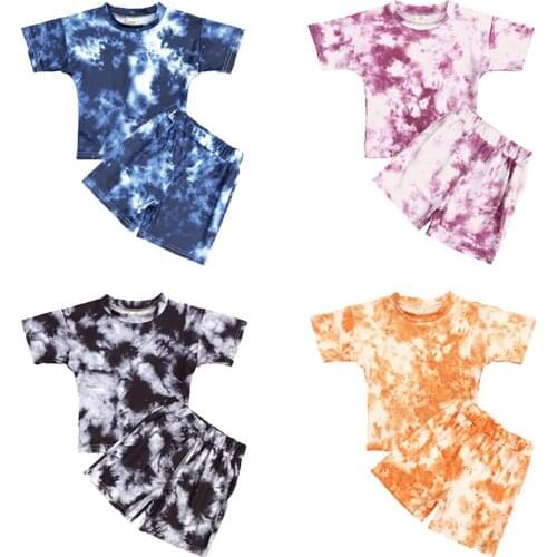 Children Clothes Tie Dye Print O-neck T-shirts+Shorts 2 PCS Girls Boys Clothing Suit Summer Cute Costume Tracksuits Outfits Set