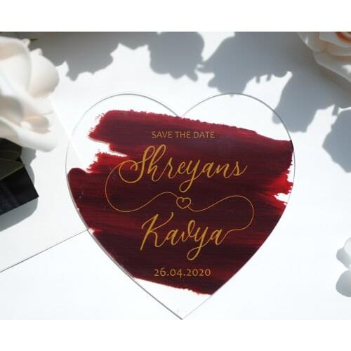 10pcs Burgundy Heart Shape Laser Cut Save The Date Card Personalize Various Colors Wedding Cards Sample