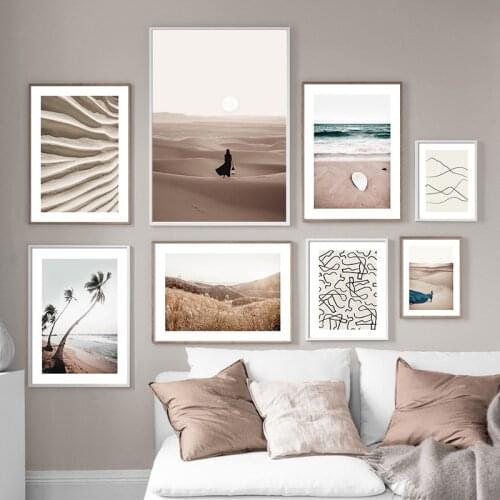 Desert Beauty Sea Beach Landscape Abstract Lines Canvas Poster Nordic Print Painting Scandinavian Decoration Picture Home Decor