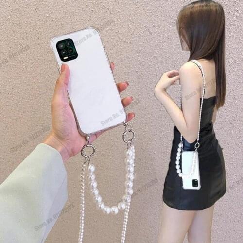 Airbag Shockproof Silicone Transparent Case For Motorola MOTO G Stylus 5G G8 G9 E7i Power Pearl Crossbody Lanyard Bracelet Cover