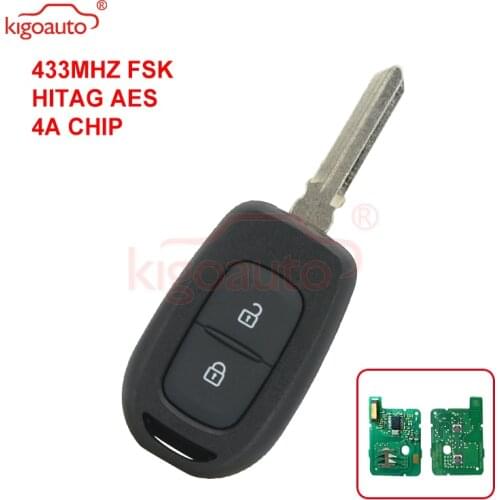 Kigoauto Remote key 2 button 433Mhz FSK Hitag AES-4A Chip for Renault Duster Kwid Sandero Logan Clio Fluence 2013 - 2018