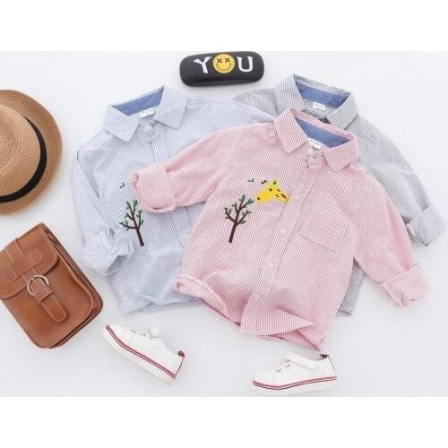 Baby Boy Shirt Fashion Children Cotton Tops New Long Sleeve School Embroidery Blouse Kid Clothes Striped Shirts For Toddler Boys