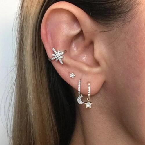 New fashion 925 sterling silver charm earring cute tiny cz moon star charm cute lovely girl gift delicate minimal silver jewelry