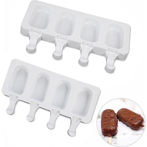 24hShip Silicone Ice Cream Molds 4 Cell Ice Cube Tray Food Safe Popsicle Maker DIY Homemade Freezer Ice Lolly Mould Home Kitchen