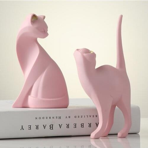 Nordic Geometric Resin Animal Ornaments Creative Pink Cat Crafts Desktop Ornaments Living Room Home Decoration Accessories