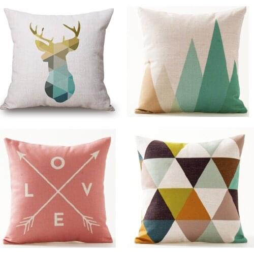 Nordic Deer Cushion Cover Geometric Animal Pillow Case LOVE Arrows Pillow Cases 45X45cm Bedroom Sofa Decoration 95g