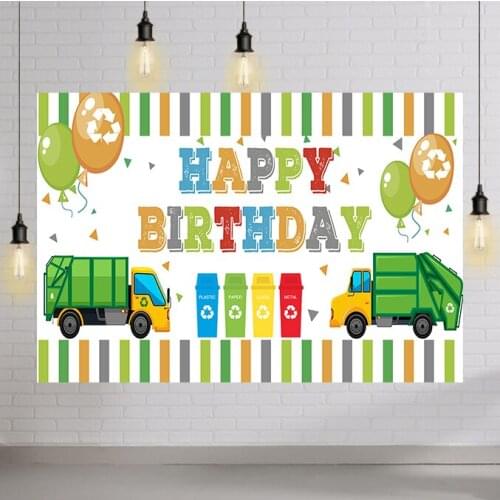 Cartoon Garbage Truck Trash Sorting Balloons Newborn Customized Photography Backdrops Baby Birthday Party Backgrounds Vinyl