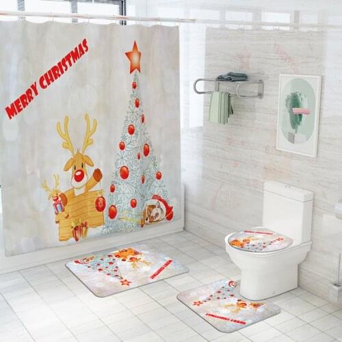 Waterproof Shower Curtain, Bathroom Carpet, Home Hotel Luxury Christmas Tree Printed Mould-Proof Toilet Cover 2020 New