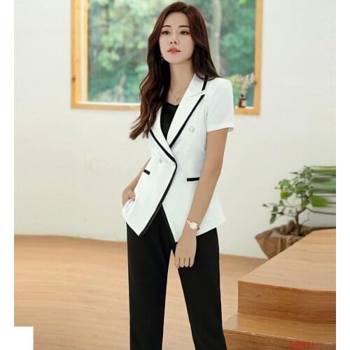 High Quality Formal White Blazer Blazer Women Business Suits with Pant and Jacket Set Office Ladies Work Wear Clothes