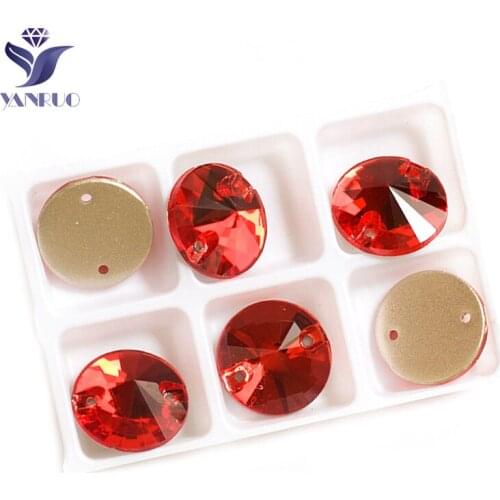 YANRUO 3200 Rivoli Light Siam Sew On Round Glass Crystal Flatback Sewing Rhinestones Best Quality For Wedding Dress