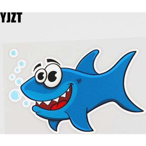 YJZT 13.4CMX8.4CM Cartoon Shark Car Sticker Marine Organism Pvc Decal Decorate 6A-0191
