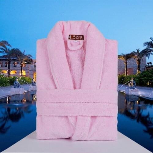 Womens and mens cotton bathrobe kimono hotel bathrobe winter pajamas sleepwear nightgown ladies towel fleece thick warm white