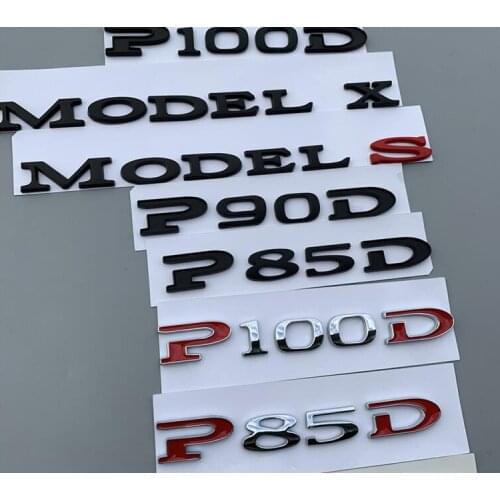 1pc ABS silver black P100D P90D 80D 85D Letter car Emblem Logo rear modified stickers Badge 14cm*2.2cm For Model S Model X