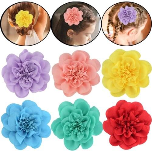 10 PCS/lot Chiffon Hair Clips Handmade Flower Hairpins Headwear Hair Decoration for Girls Toddler Hair Bow Clothing Accessories