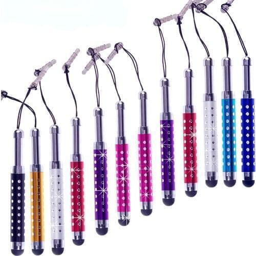 10pcs/lot Tablet Stylus Mini Diamonds 3.5mm Earphone Port Dust Plug Mobile Phone Touch Pen For Apple IPhone IPad PC Laptop Decor