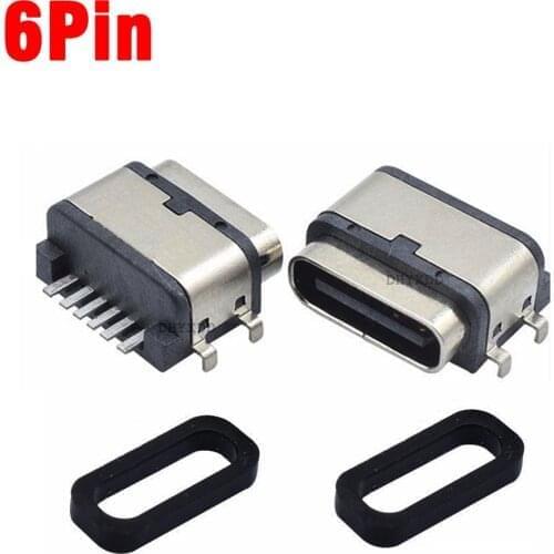 2-10Pcs USB 3.1 Type-C 6Pin Female Socket SMD DIP Connector For DIY PCB Design High Current Fast Charging IPX7