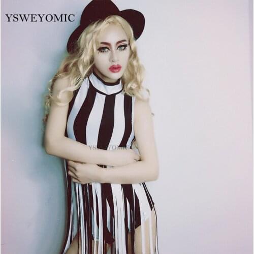 2019 Costumes Nightclubs DJ Female Singers White Black Stripes Tassel Tops and shorts set Korean Hiphop Jazz Team Dance Costume