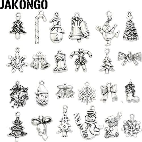 24pcs Antique Silver Plated Mixed Christmas Tree Snowman Charms Pendant fit Jewelry Making Christmas Bracelet DIY 24styles