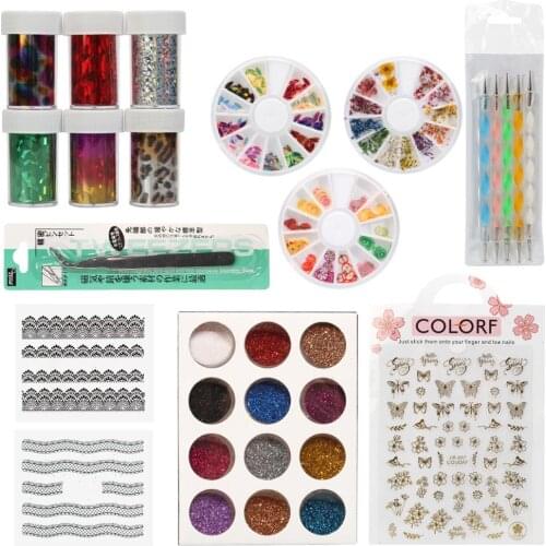 3D Butterfly applique Disc dried flowers DIY Design Decals with Nail Curved Tweezer Painted Pen Crystals Nail Art Decorations