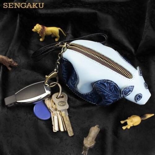 3D Bear Coin Purse Handmade Genuine Leather Household Key Organizer Portable Storage Money Pouch With Zipper Clutch Handbag