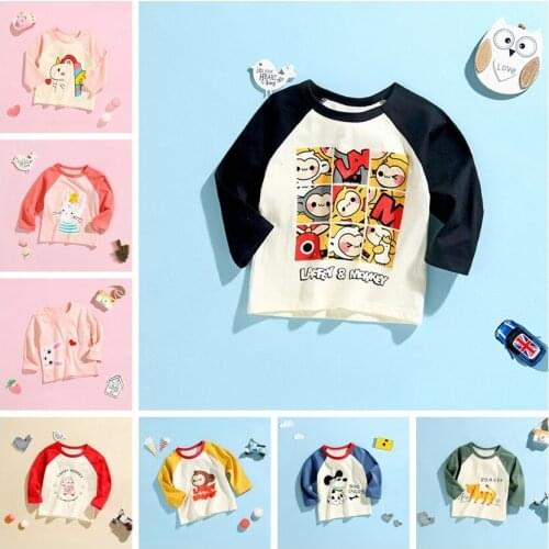 9m-6y Baby Long Sleeve Tshirts Casual Cartoon Childrens Blouse Baby Girl Tops Pure Cotton Toddler Boys Sweatshirts Trendy Brand