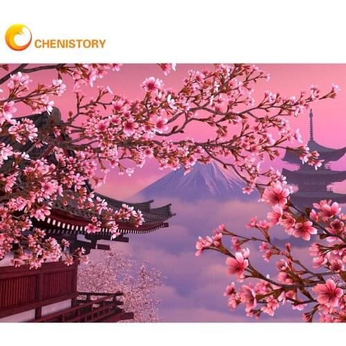 CHENISTORY Diamond Embroidery Cherry Blossom Landscape 5D Full Drill Square Diamond Painting Rhinestones Mosaic Cross Stitch Art