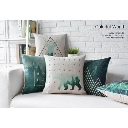 Free shipping/fresh green watercolor cartoon deer geometry cotton pillowcase cushion for leaning on of 43 * 43 No Inner