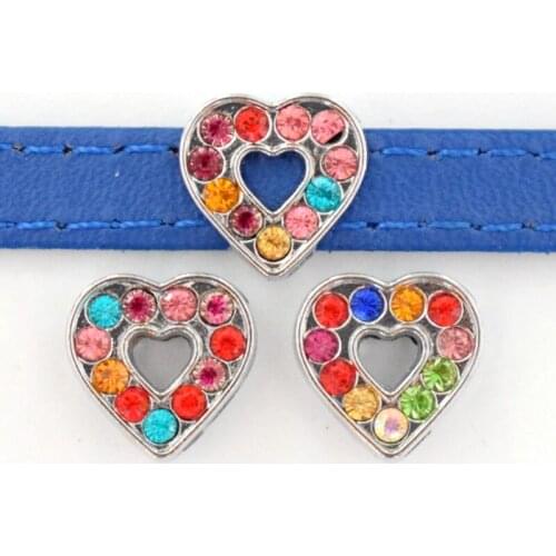 8mm Hole Color Rhinestone Crystal Heart Slide Charms Beads DIY Accessories 8mm Handmade Bracelets Necklace Pendant Pet Collar