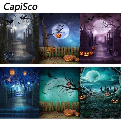Capisco Halloween Backdrop Graveyard Pumpkin Lantern Castle Forest Moon Baby Photography Background For Photo Studio Photophone
