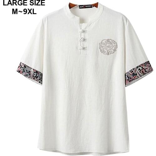 Chinese Style Large Size M-9XL Mens Summer Casual Loose V-neck White Short Sleeve T-shirt Man T-shirts Tops 5XL 6XL 7XL 8XL 9XL