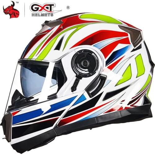 GXT Helmet Motorcycle Flip Up Casco Moto Men Full Face Moto Motocross Helmets Motorcycle Capacete With Doublel Lens