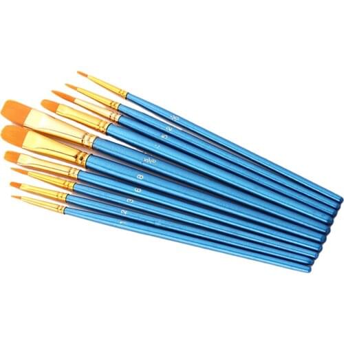 10pcs Assorted Size Paint Brushes for Art Painting Hobby Models Craft Nail Art Makeup Tools Sky Blue