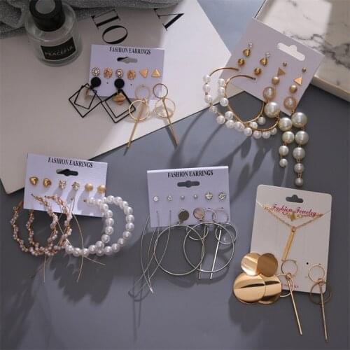 Fashion Big Round Circle Pearl Drop Earring Set For Women Bohemian Geometric Tassel Pendant 2020 Jewelry Earring Set Party Gift