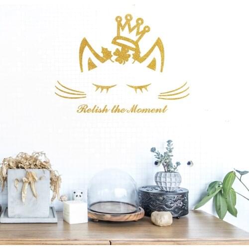Cat with golden crown Wall sticker home decoration mural living room Sofa background bedroom wallpaper PVC Creative stickers
