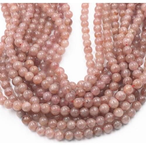 Round 6mm Natural Sunstone Loose Beads for Jewelry Making Pink Strawberry StoneCrystal DIY Bracelet Necklace Craft 15inch A11