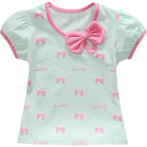 2021 Baby Girl Summer Toddler Short Sleeve Bow Printed Pattern T-Shirts Girls Cotton Casual Tops New