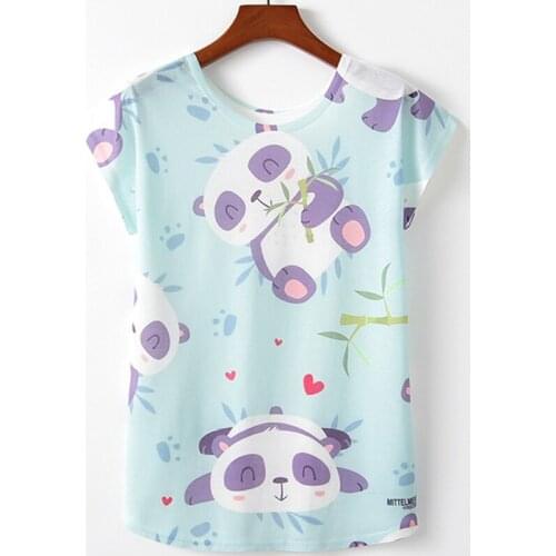Summer womens T-shirt European and American new Harajuku Bamboo Forest Panda printed T shirt casual short-sleeved Loose Tshirt