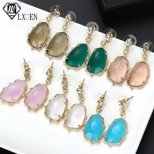 LXOEN Elegant Water Drop Zircon Crystal Bridal Long Earrings Green Grey Stone Wedding Drop Earrings for Brides India Jewelry