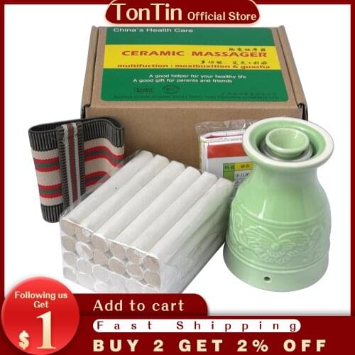 New type multifunction double-deck ceramic massage guasha beauty SPA relief moxa device +24pcs high quality stick