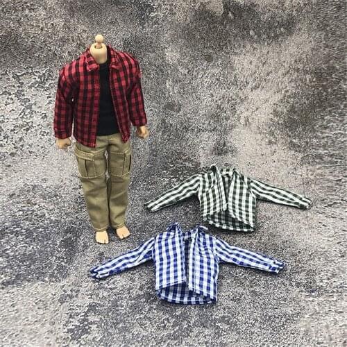 1/12 Scale Male Clothes for 6 inch Action Figure Red Plaid Long Sleeve Shirt Jeans Suit Dolls Casually Cool Outfits Clothing Set