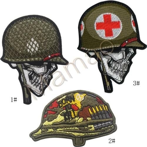 Embroidery Patch Medical Skull Head Soldier Helmet Military Patches Tactical Combat Emblem Appliques Embroidered Badges