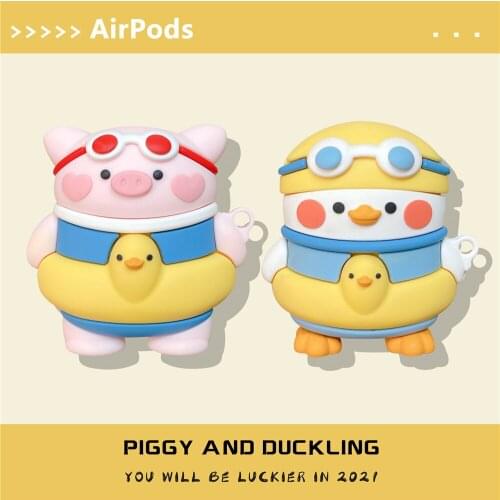 NEW Creativity cute pig duck with a swim ring case for airpods pro 2 1 wireless Bluetooth Headset Silicone cases Protect Cover