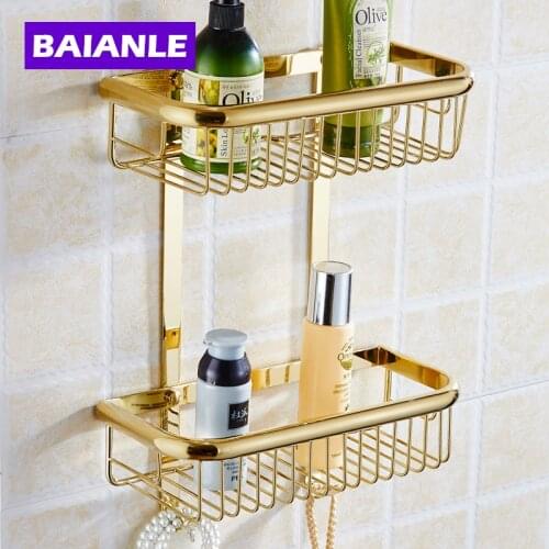 One/Two Layer Bathroom Rack Space Gold Brass Towel Washing Shower Basket Bar Shelf /Bathroom Accessories