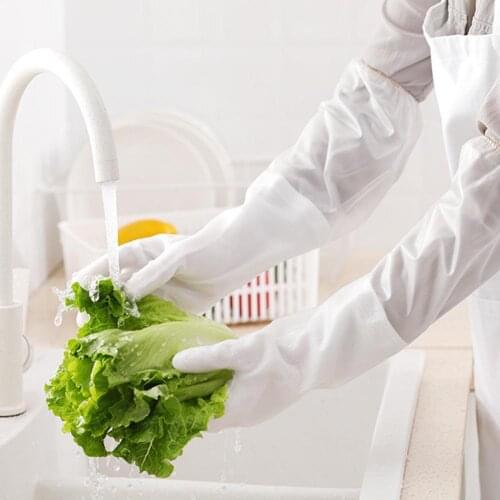 2 Pairs Kitchen Long Arm Cleaning Gloves Thin Household Durable Waterproof Dishwashing Glove Cleaning PVC Kitchen Clean Tool