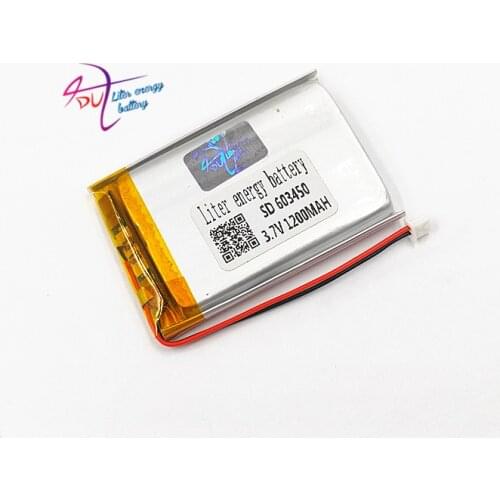 JST 1.25mm 2pin 603450 3.7V 1200mAh Lithium Polymer LiPo Rechargeable Battery connector For GPS DVD mobile video game E-books