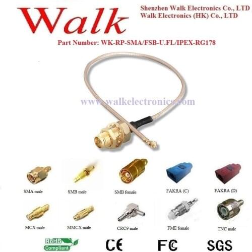 RP-SMA female U.FL RG178 cable, SMA IPEX RG178 cable, u.fl sma cable, wifi antenna interface cable
